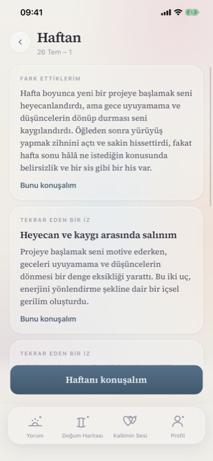 Murmur haftalık sentez ekranı